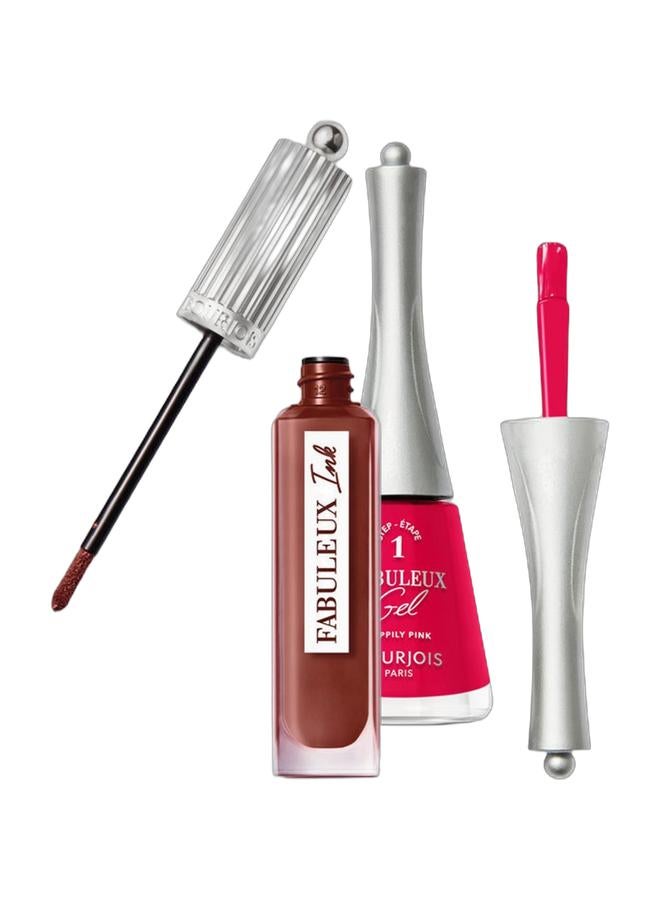 BOURJOIS PARIS Fabuleux Ink Lacquer - 03 - Moka'Ddiction 3.5Ml & Fabuleux Gel Nail Polish - 260 - Happily Pink 9Ml Bundle - Image 1